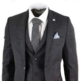 STZ14 - Men's Wool 3 Piece Suit Tweed Charcoal Black Classic