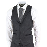 STZ14 - Men's Wool 3 Piece Suit Tweed Charcoal Black Classic