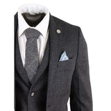 STZ14 - Men's Wool 3 Piece Suit Tweed Charcoal Black Classic