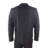 STZ14 - Men's Wool 3 Piece Suit Tweed Charcoal Black Classic