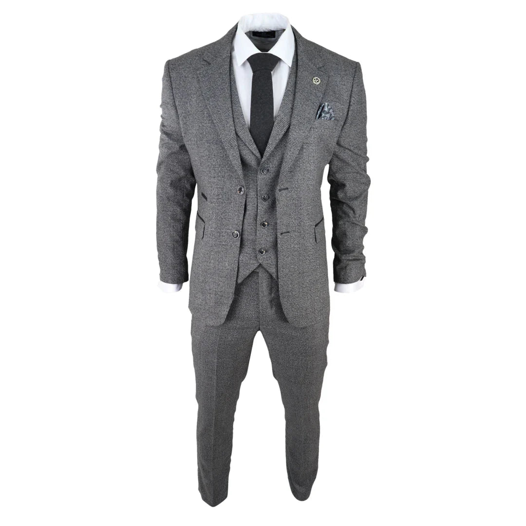 AK-10 - Men's Classic 3 Piece Suit Prince Of Wales Check Wedding