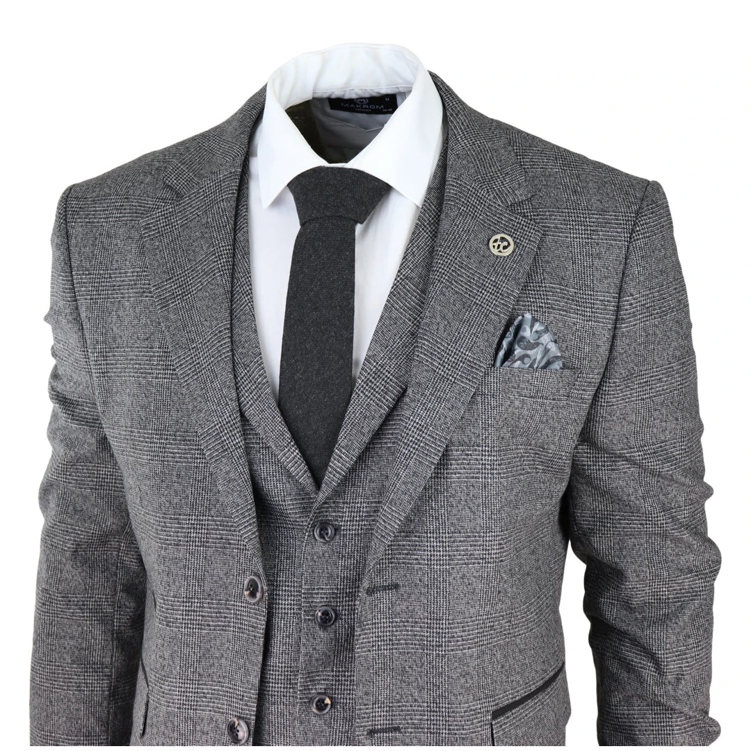 AK-10 - Men's Classic 3 Piece Suit Prince Of Wales Check Wedding