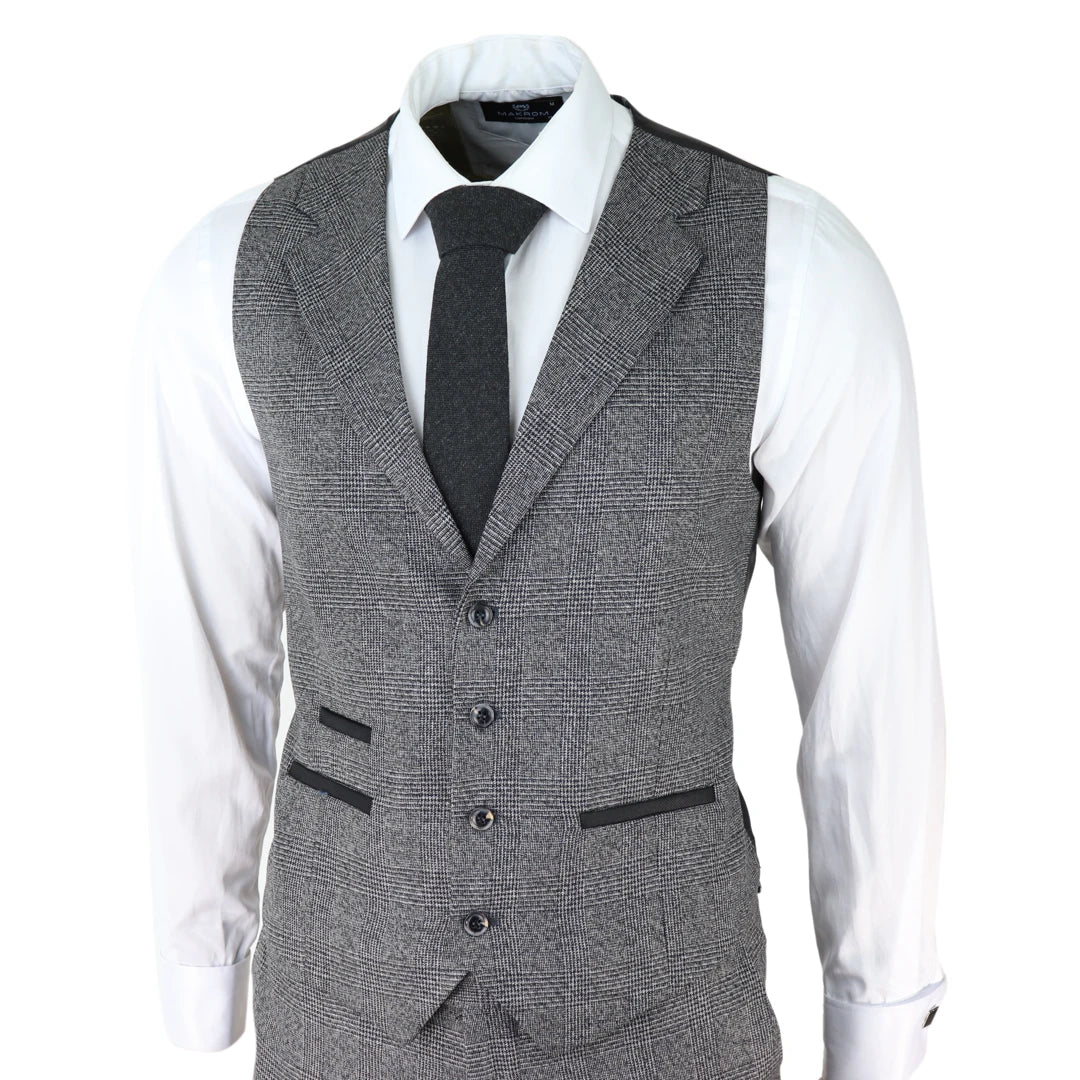 AK-10 - Men's Classic 3 Piece Suit Prince Of Wales Check Wedding