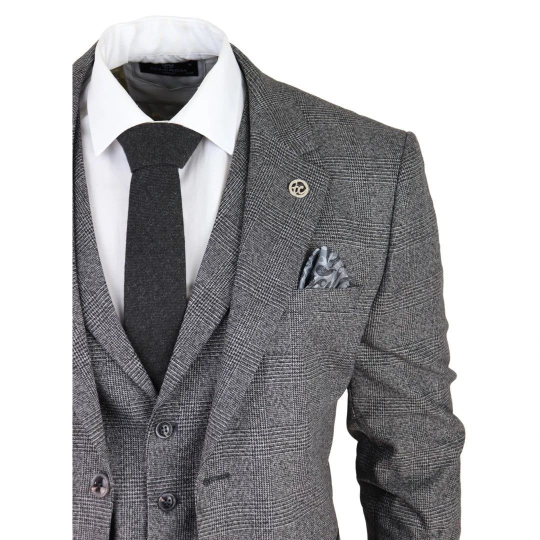 AK-10 - Men's Classic 3 Piece Suit Prince Of Wales Check Wedding