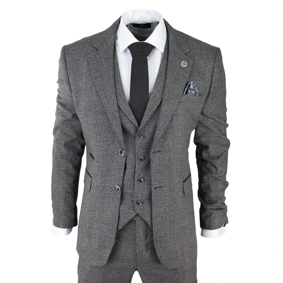 AK-10 - Men's Classic 3 Piece Suit Prince Of Wales Check Wedding