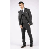 AK-12 - Men's Grey Tweed 3 Piece Suit Blue Check 1920s Gatsby Blinders