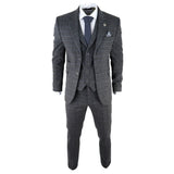 AK-12 - Men's Grey Tweed 3 Piece Suit Blue Check 1920s Gatsby Blinders