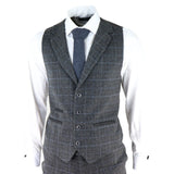 AK-12 - Men's Grey Tweed 3 Piece Suit Blue Check 1920s Gatsby Blinders