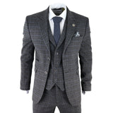 AK-12 - Men's Grey Tweed 3 Piece Suit Blue Check 1920s Gatsby Blinders