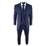 AK-04 - Men's Herringbone Tweed 3 Piece Blue Suit Wedding Blinders