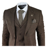 AK-06 - Men's Herringbone Tweed Brown 3 Piece Suit Wedding Blinders