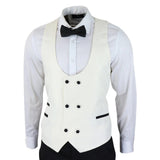 STZ61 - Men's Ivory Black Paisley Tuxedo Blazer And Waistcoat Dinner Jacket Satin