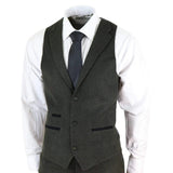 STZ11 - Men's Wool 3 Piece Suit Tweed Olive Green Black Classic