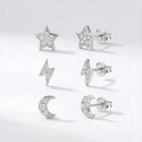 Miku Lightning, Moon & Star Stud Earrings Set | 925 Sterling Silver
