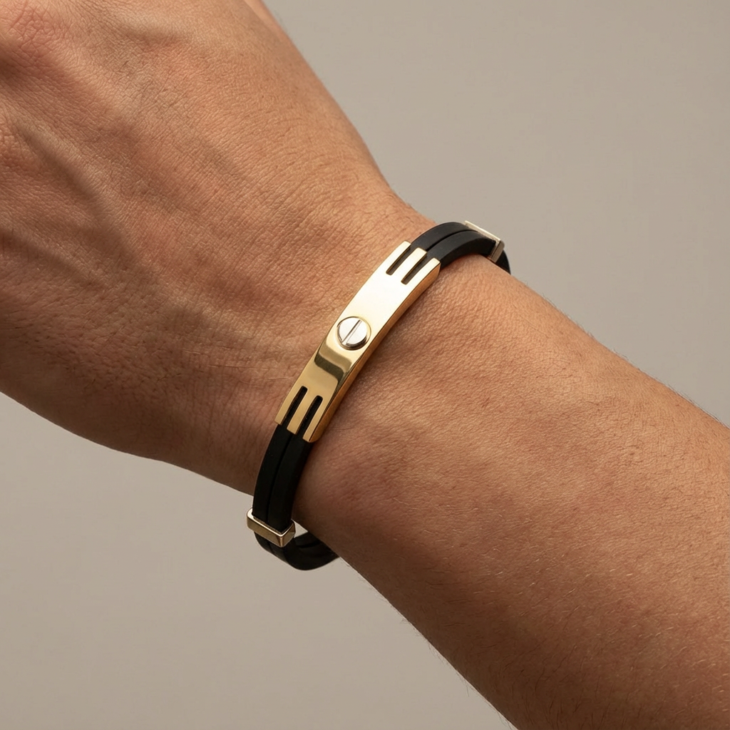 Modern Screw-Detail Gold & Black Bracelet