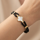 Mother of Pearl Clover Braided Gold Bracelet