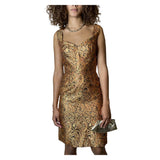 Gorgeous Original Vintage 1970's Gold / Bronze Brocade Dress UK 10 - 14