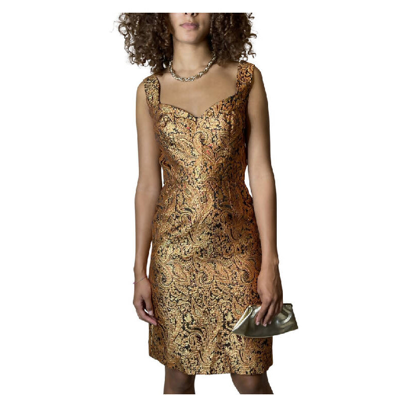 Gorgeous Original Vintage 1970's Gold / Bronze Brocade Dress UK 10 - 14