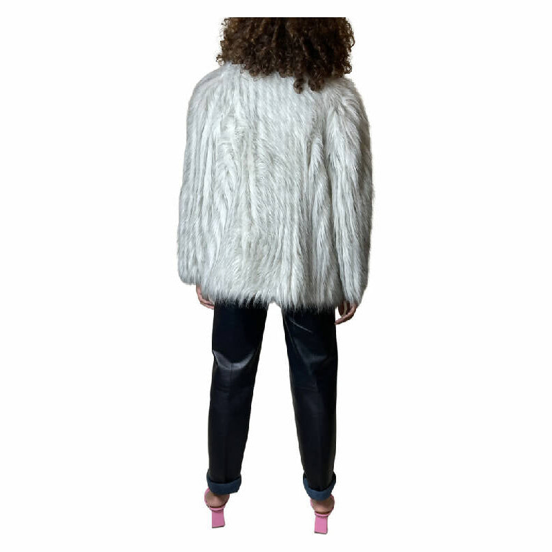 Original Vintage 1970's White & Grey Faux Fur Coat UK 8 - 14