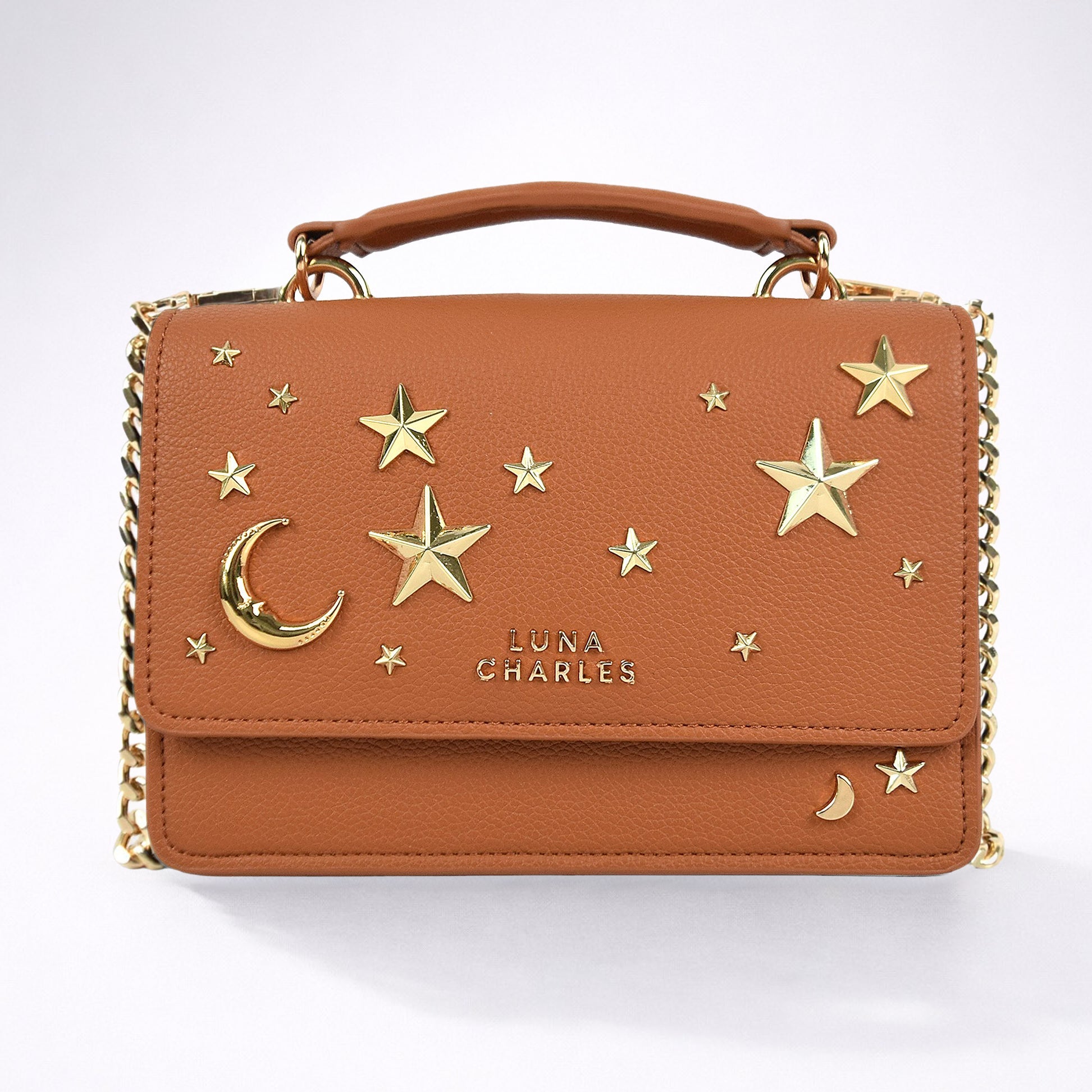Nova Star Studded Handbag - Tan & Gold