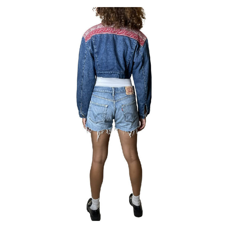Original Vintage 1980's Denim & Floral Patch Jacket UK 8 - 10