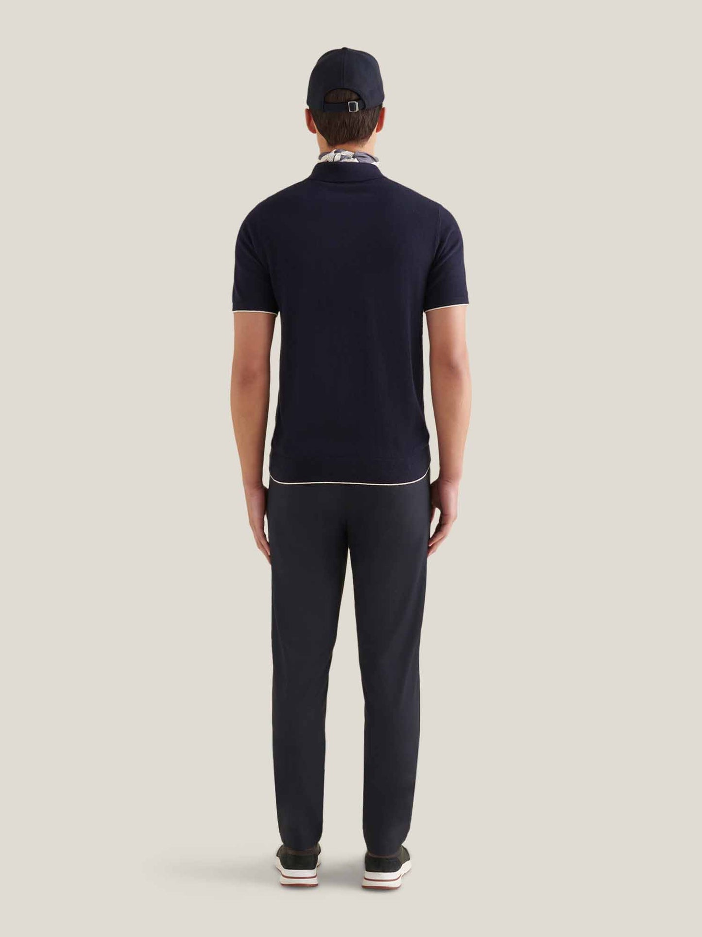 Single-Pleat Drawstring Travel Trousers in Navy Blue