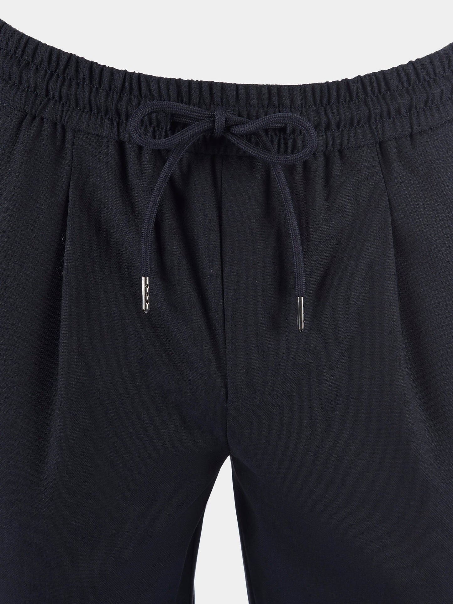 Single-Pleat Drawstring Travel Trousers in Navy Blue