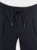 Single-Pleat Drawstring Travel Trousers in Navy Blue