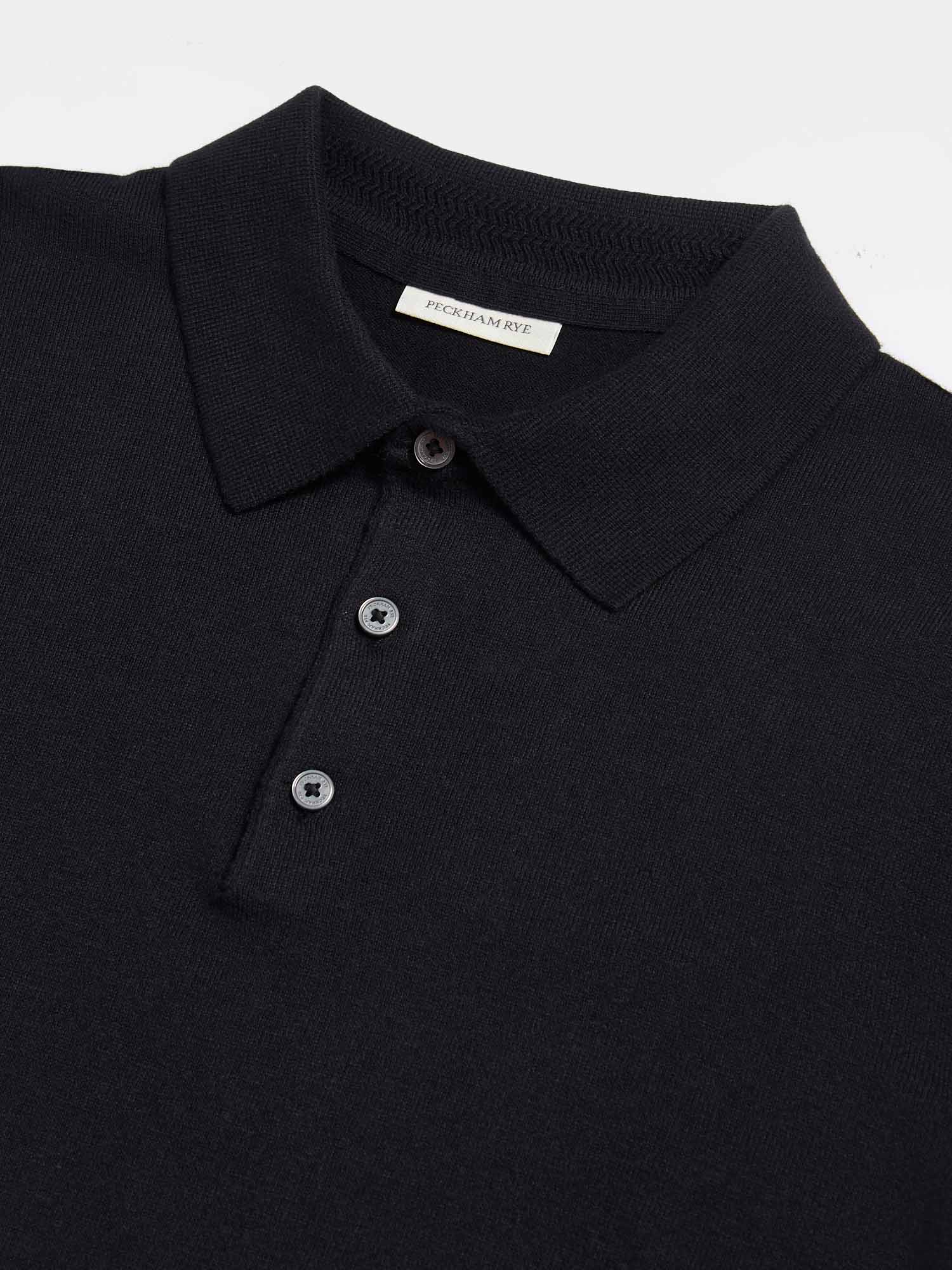 Jersey Knit Polo Shirt in Black