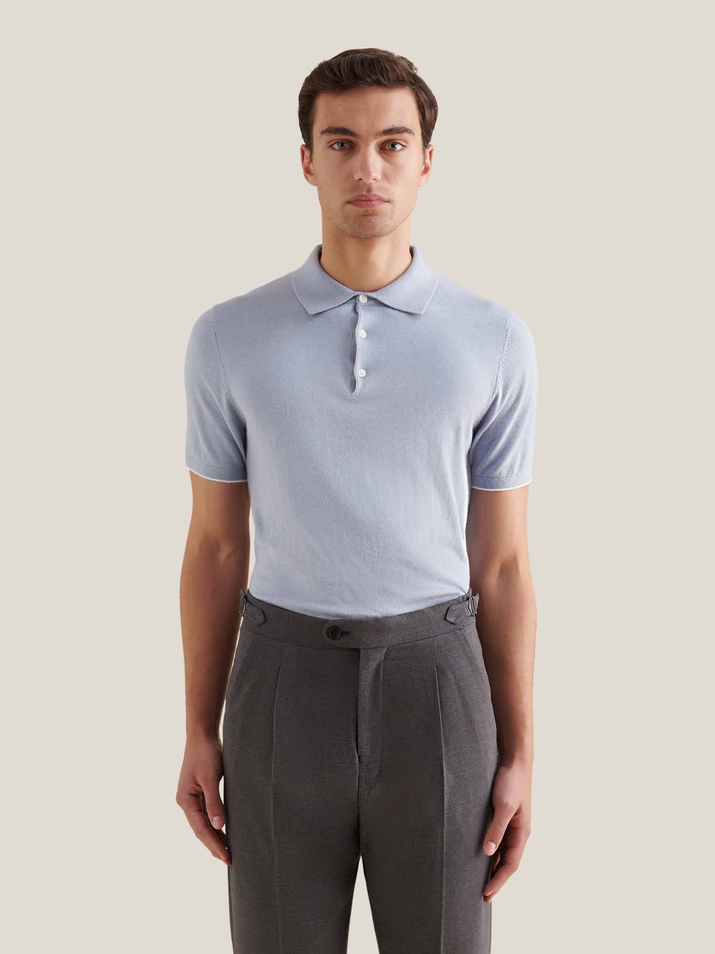 Jersey Knit Polo Shirt in Blue Blizzard