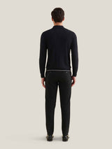 Jersey Knit Long Sleeve Polo Shirt in Black