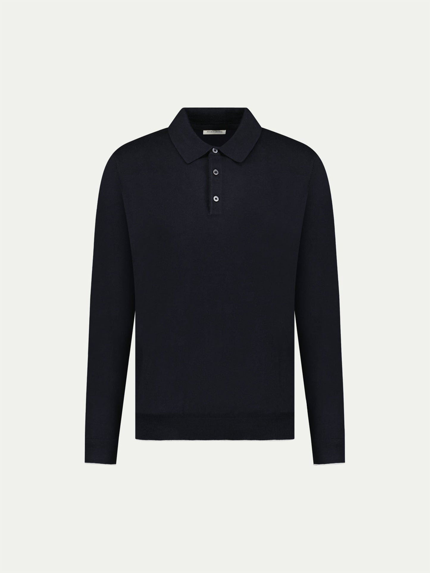 Jersey Knit Long Sleeve Polo Shirt in Black