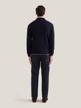 Jersey Knit Long Sleeve Polo Shirt in Dark Sapphire Navy