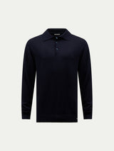 Jersey Knit Long Sleeve Polo Shirt in Dark Sapphire Navy