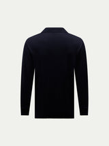 Jersey Knit Long Sleeve Polo Shirt in Dark Sapphire Navy