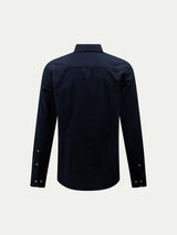Flannel Herringbone Spread Collar Shirt in Dark Sapphire Navy