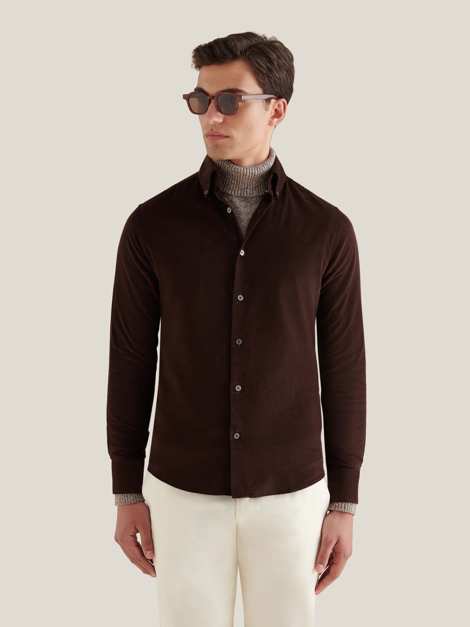 Micro Cord Button-Down Shirt in Java