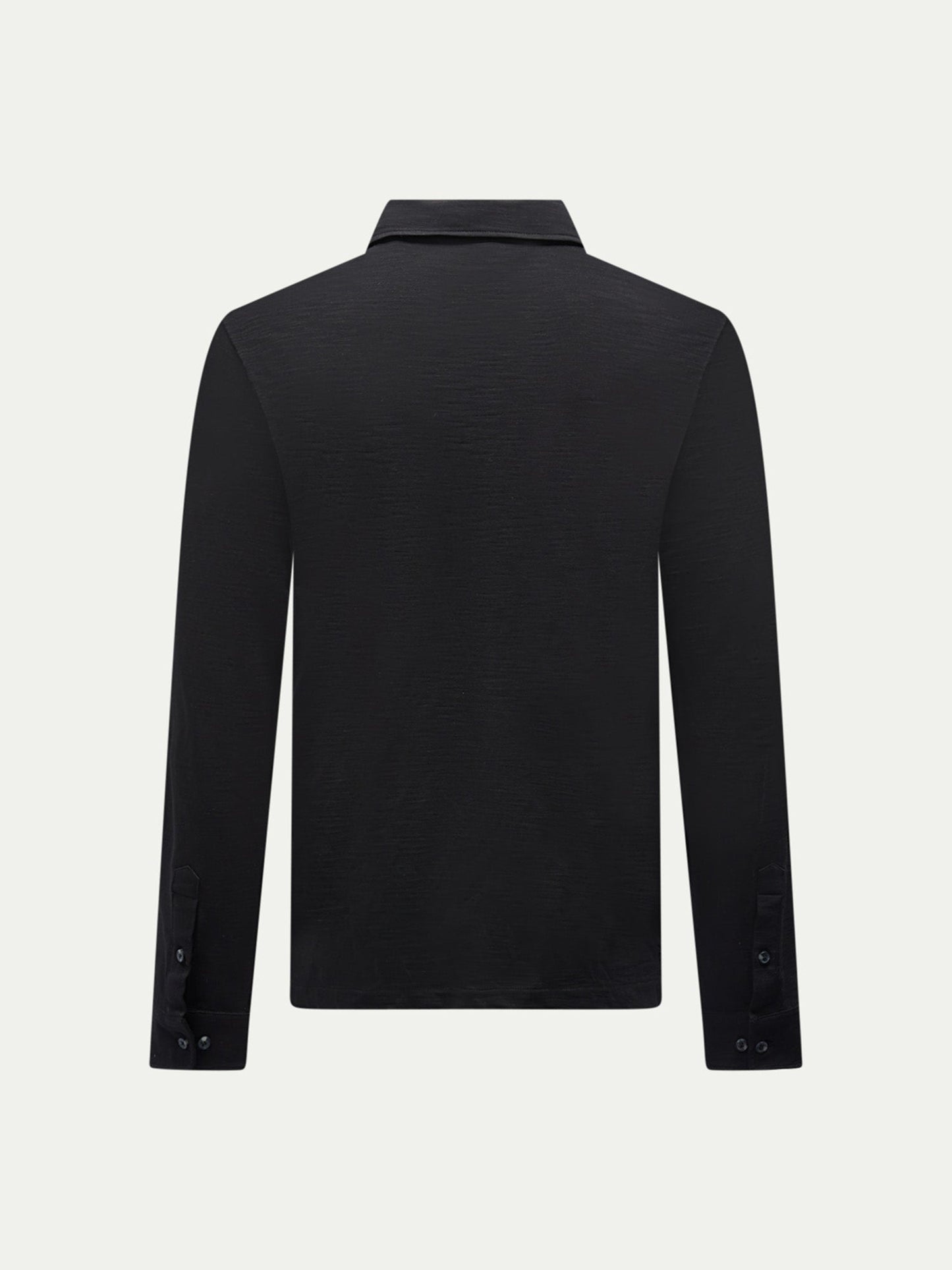 Slub Jersey Long Sleeve Polo Shirt in Black