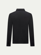 Slub Jersey Long Sleeve Polo Shirt in Black