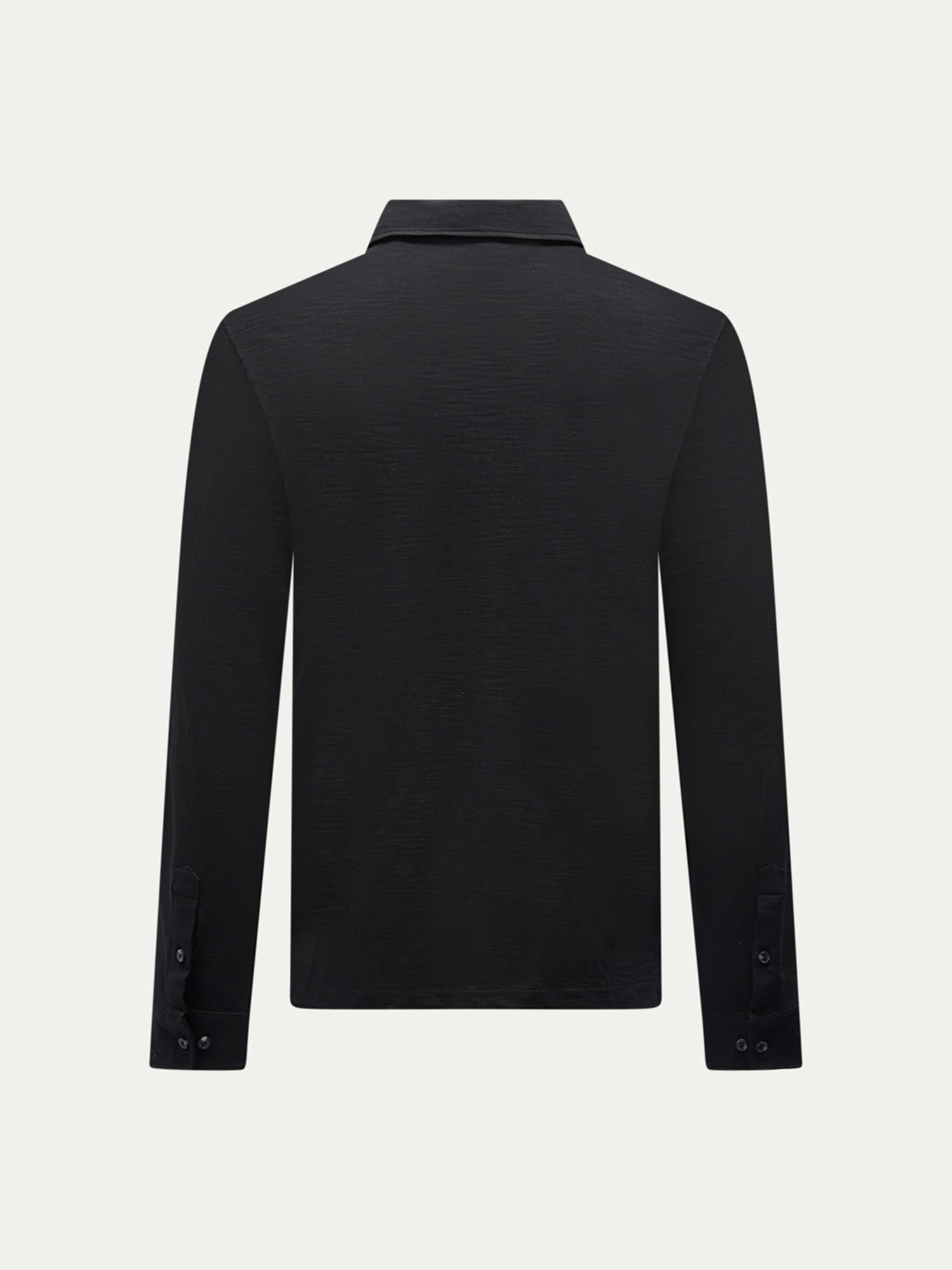 Slub Jersey Long Sleeve Polo Shirt in Black