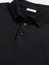 Slub Jersey Long Sleeve Polo Shirt in Black