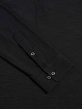 Slub Jersey Long Sleeve Polo Shirt in Black