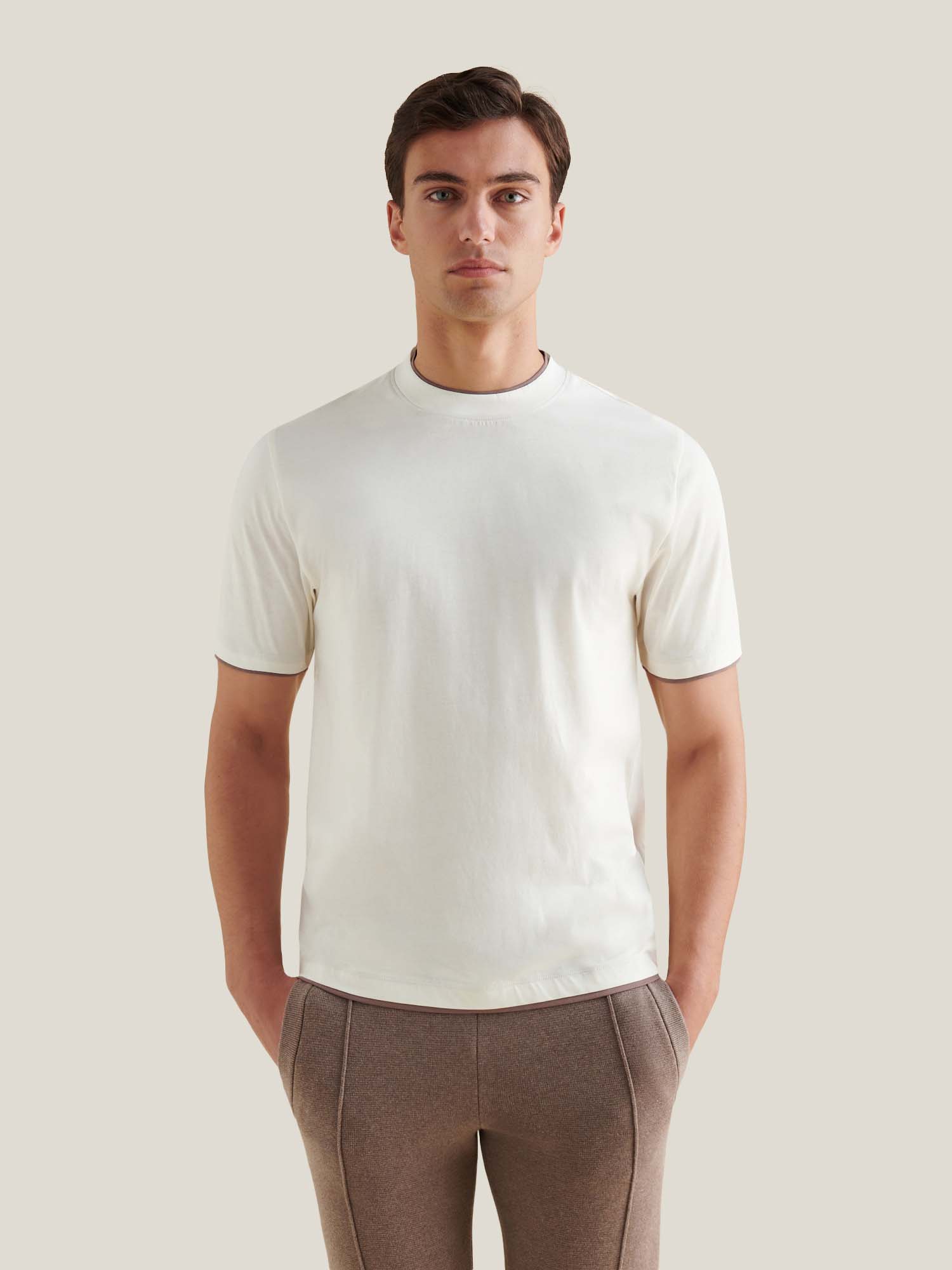 Double Layer Mercerised Cotton T-Shirt Egret