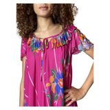 Original 1970's Vintage Bright Pink Floral Dress UK 8 - 12