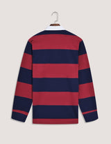 Maroon and Navy Striped Relaxed Fit Rugby Shirt