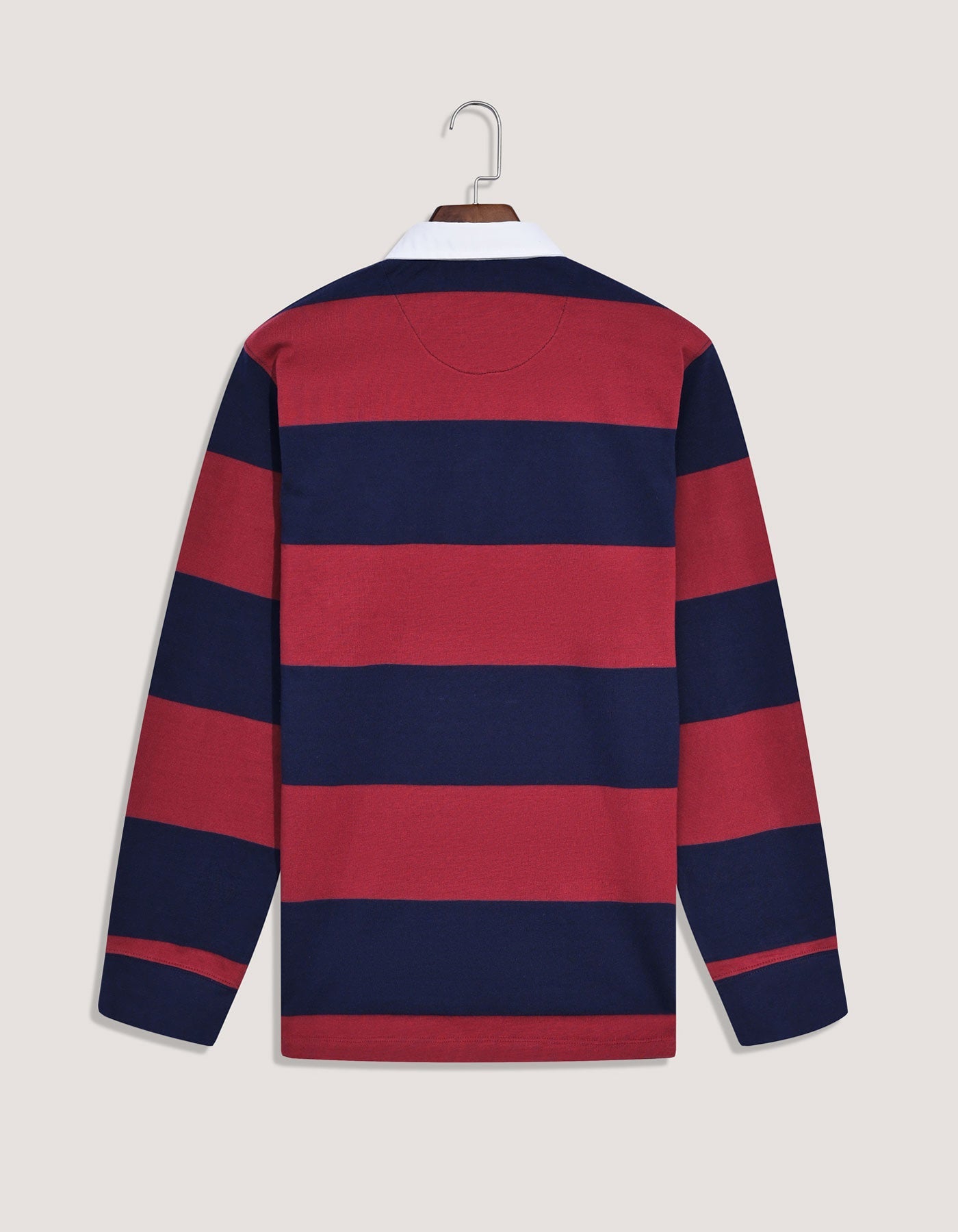 Maroon and Navy Striped Relaxed Fit Rugby Shirt