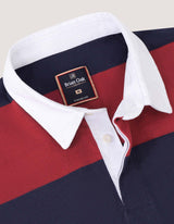 Maroon and Navy Striped Relaxed Fit Rugby Shirt