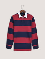 Maroon and Navy Striped Relaxed Fit Rugby Shirt
