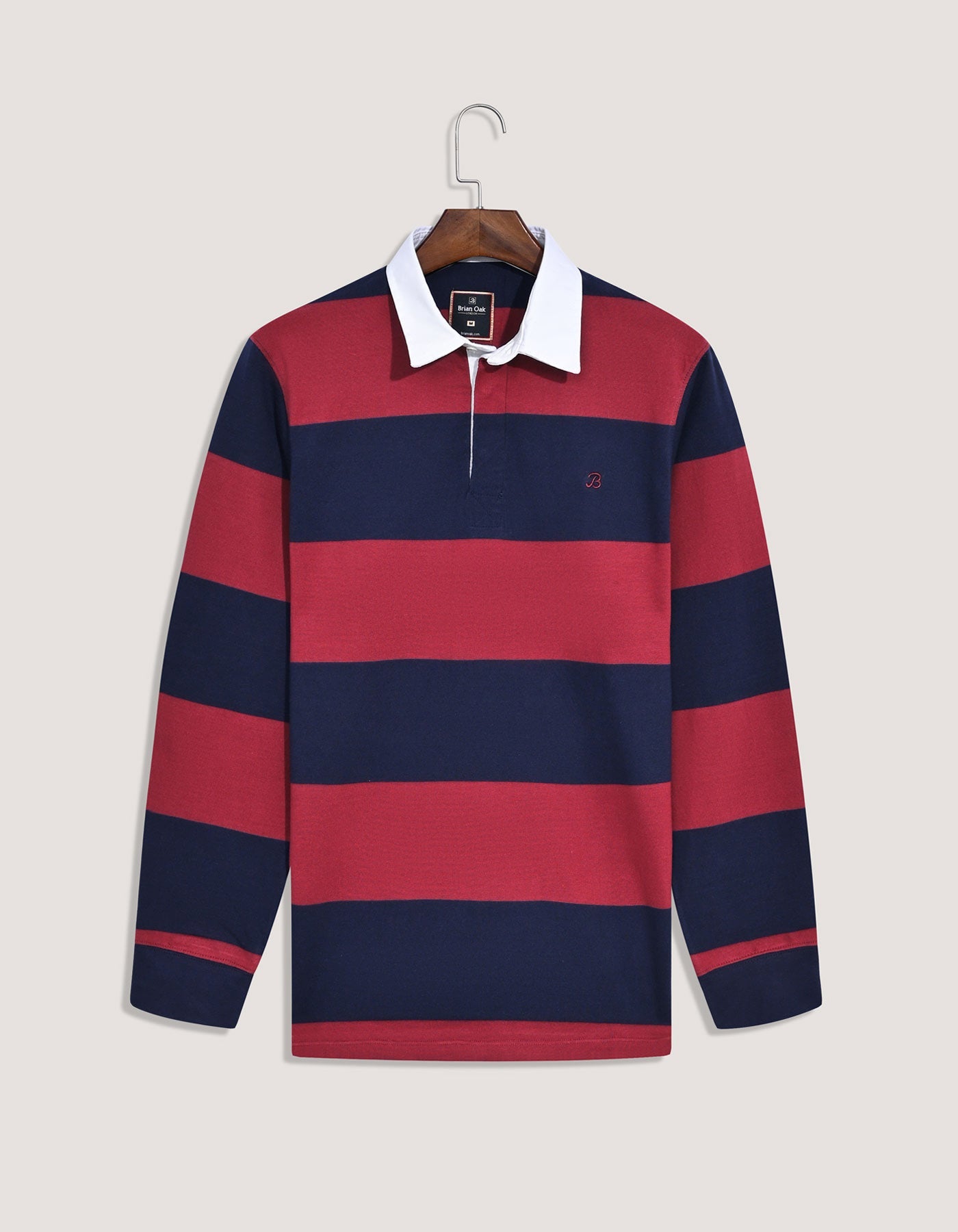 Maroon and Navy Striped Relaxed Fit Rugby Shirt