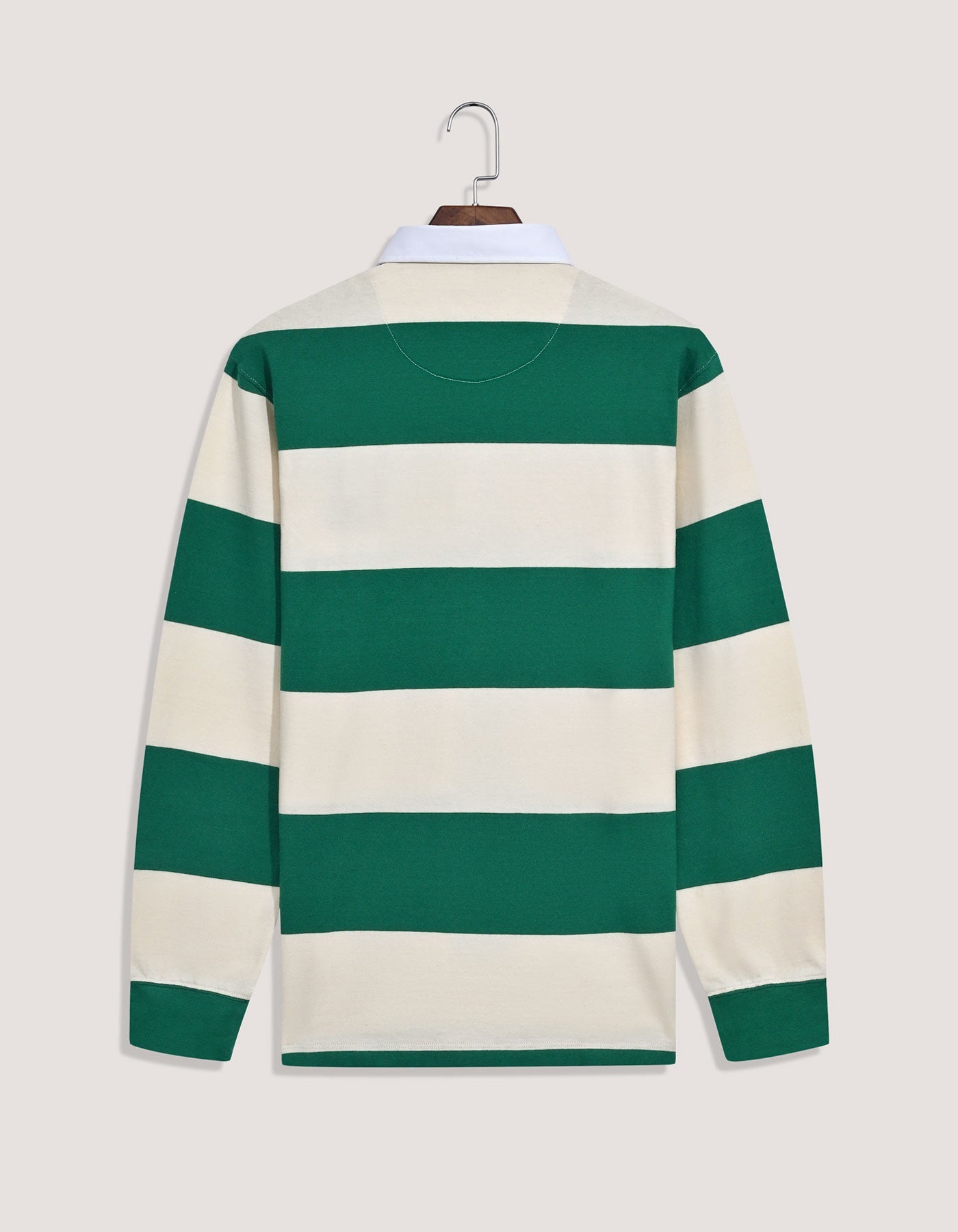 Off White & Green Relaxed Fit Striped Rugby Shirt